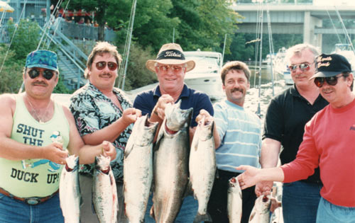 Frank Marek, Chris Wilski, Brian Feil, Joe Marek, Steve Godsoe and Reg Galbraith Fishing off of Bronte