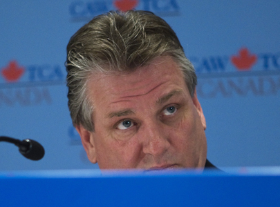 CAW President Ken Lewenza speaks to the media during a press conference on negotiations with the Detroit Big Three automakers in Toronto on March 5, 2009.