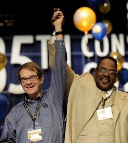 Bob King, new president of the UAW and and VP General Holiefield. (David Coates / The Detroit News)