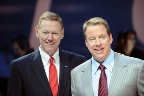 CEO Alan Mulally's total compensation increased to more than $17.9 million from just under $17 million in 2008. Executive Chairman Bill Ford Jr. has received no compensation since 2005. (STAN HONDA/AFP/Getty Images)