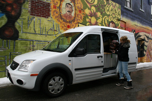 Peter Bleakney tested out the Ford Transit Connect's primary purpose, moving stuff. It was the perfect size for moving his daughter Angela's belongings.