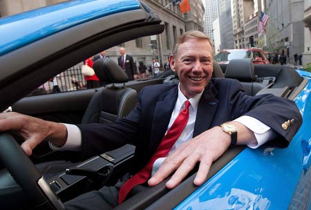 Ford CEO Alan Mulally said Tuesday the company aimed to achieve its new goals using the laser-focused One-Ford strategy underlying its success in the United States. (Ben Hider / NYSE Euronext)
