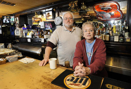 At the Red Dog Saloon, owner Lou Coulter, left, with waitress Sandy Collins, say business is "terrible."