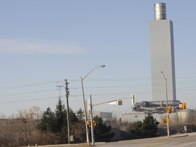 Ford gets ready to blow its stack. Oakville's Ford plant will be demolishing this stack, which was decommissioned five years ago, Saturday morning. Eric Riehl / Oakville Beaver 