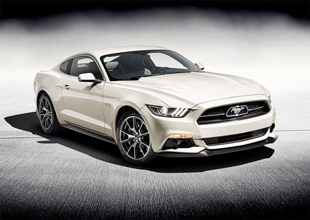 The Mustang 50 Year Limited Edition will be available in two colors - Wimbledon White, like Mustang serial No. 0001, and Kona Blue
