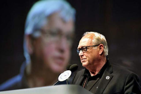 Dennis Williams at the UAW convention Tuesday. If elected, he would be the first to ascend from secretary-treasurer of the union to president. (Steve Perez / The Detroit News)