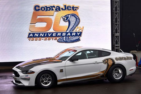 Ford Performance unveils their 50th Anniversary edition of the legendary Mustang Cobra Jet outside their Woodward Dream Cruise Clubhouse.