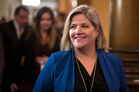 Ontario NDP Leader Andrea Horwath: “Our plan is not based on your little one’s age; it’s based on making sure everyone has childcare they can afford,” said Horwath, taking a shot at the Liberals’ new free daycare plan, which is limited to pre-schoolers aged two-and-a-half years until junior kindergarten.   (Chris Young / THE CANADIAN PRESS file ph