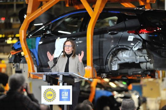 GM Chairman and CEO Mary Barra on Friday announces a $300 million investment at the automaker's Orion Assembly Plant to produce a new Chevrolet electric vehicle. (Photo: Todd McInturf, The Detroit News