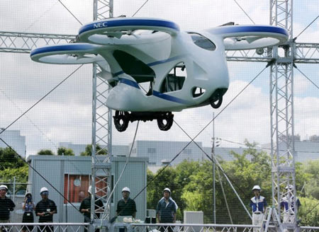 NEC Corp.'s machine with propellers hovers at the company's facility in Abiko near Tokyo, Monday, Aug. 5, 2019. (Photo: Koji Sasahara, AP)