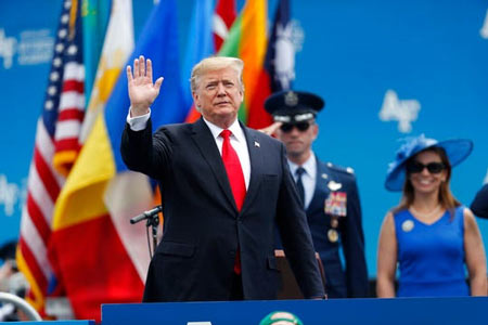 President Donald Trump waves as he takes the stage to speak at the U.S. Air Force Academy graduation Thursday, May 30, 2019 at Air Force Academy, Colo. (Photo: David Zalubowski, AP
