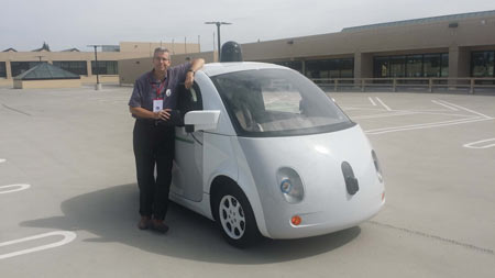The “Skynet Marshmallow Bumper Bot” (as the Oatmeal.com website called it) announced Silicon Valley as a mobility leader. Self-driving cars suddenly seemed within reach. Without a steering wheel, the Livonia-built Google car felt like riding in a four-wheel subway car. The pioneering robot plied city streets in San Francisco and Austin for a time before giving way to more practical people-movers like Waymo (Google) minivans, Uber Volvos and Cruise Automation Chevy Bolts.
(Photo: Henry Payne/The Detroit News)