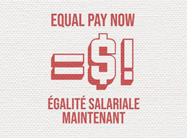 An equals sign ahead of a dollar sign and an exclamation mark, along with the text 'Equal Pay Now' 