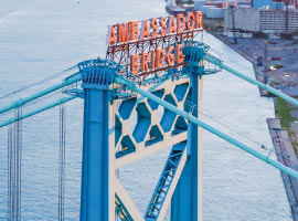 aerial view of the Ambassador Bridge 