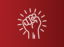 Unifor logo, fist in the air.